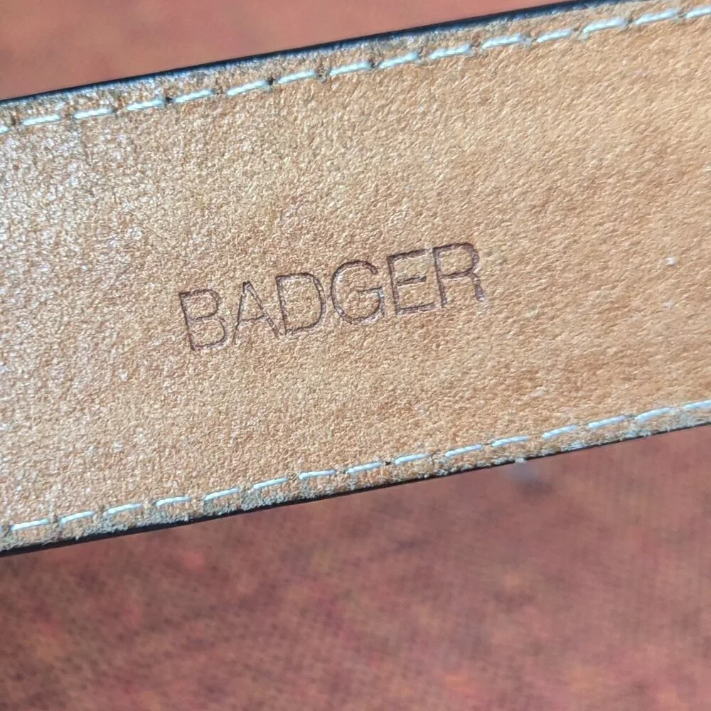 Badger Woven  Leather Belt Black Silver Tone Round Buckle XL‎ Classic